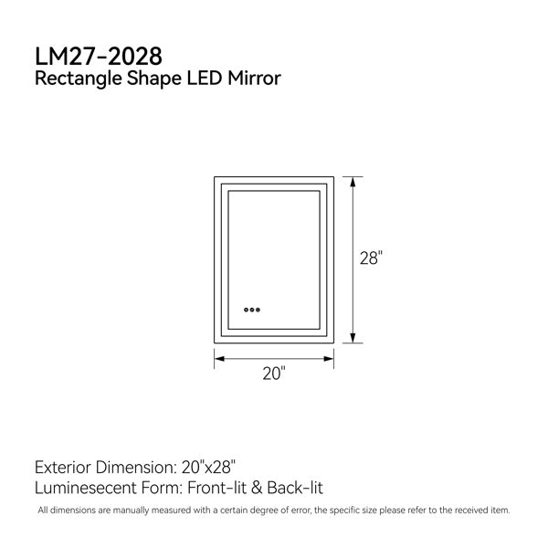 20" x 28" LED Bathroom Mirror - Compact Illuminated Wall Mirror with Touch Control
