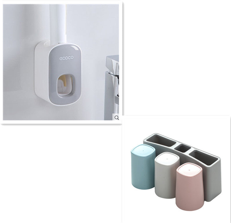 Automatic Toothpaste Dispenser Wall Mounted - Bathroom Toothbrush Holder Set