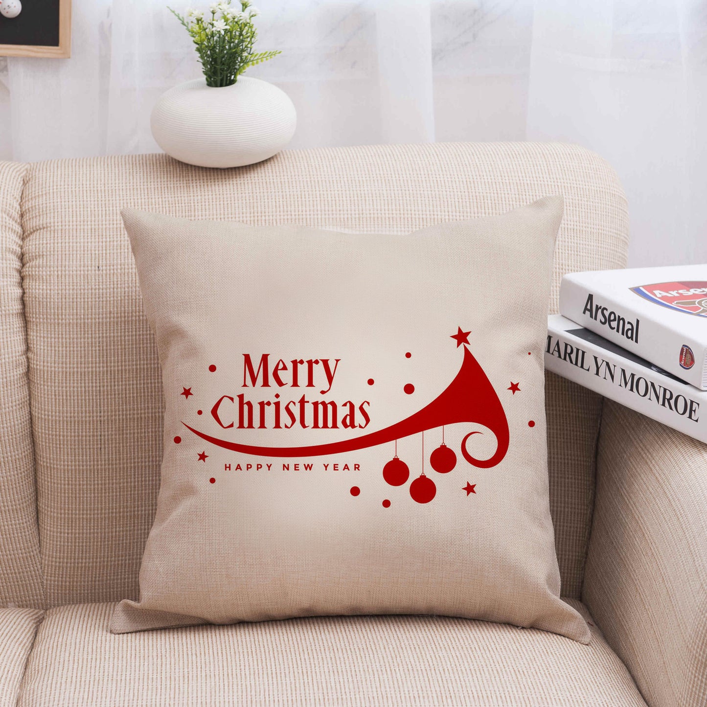 Christmas Linen Pillowcase - Festive Cushion Cover for Holiday Decor