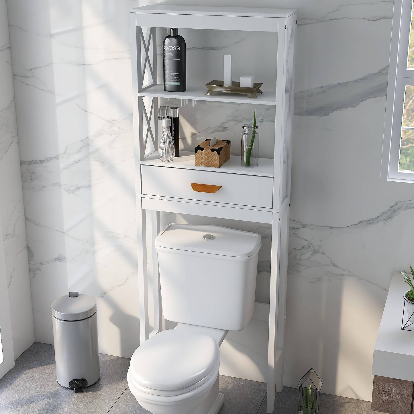 Over-the-Toilet Storage Cabinet with One Drawer - Space Saver Bathroom Rack