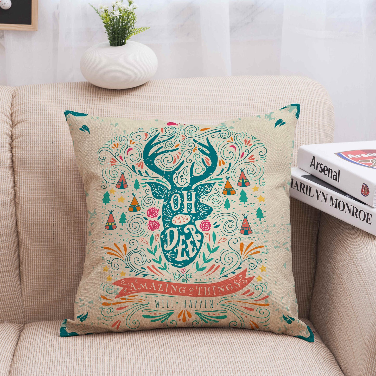 Christmas Linen Pillowcase - Festive Cushion Cover for Holiday Decor