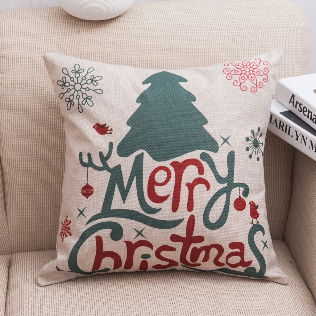 Christmas Linen Pillowcase - Festive Cushion Cover for Holiday Decor