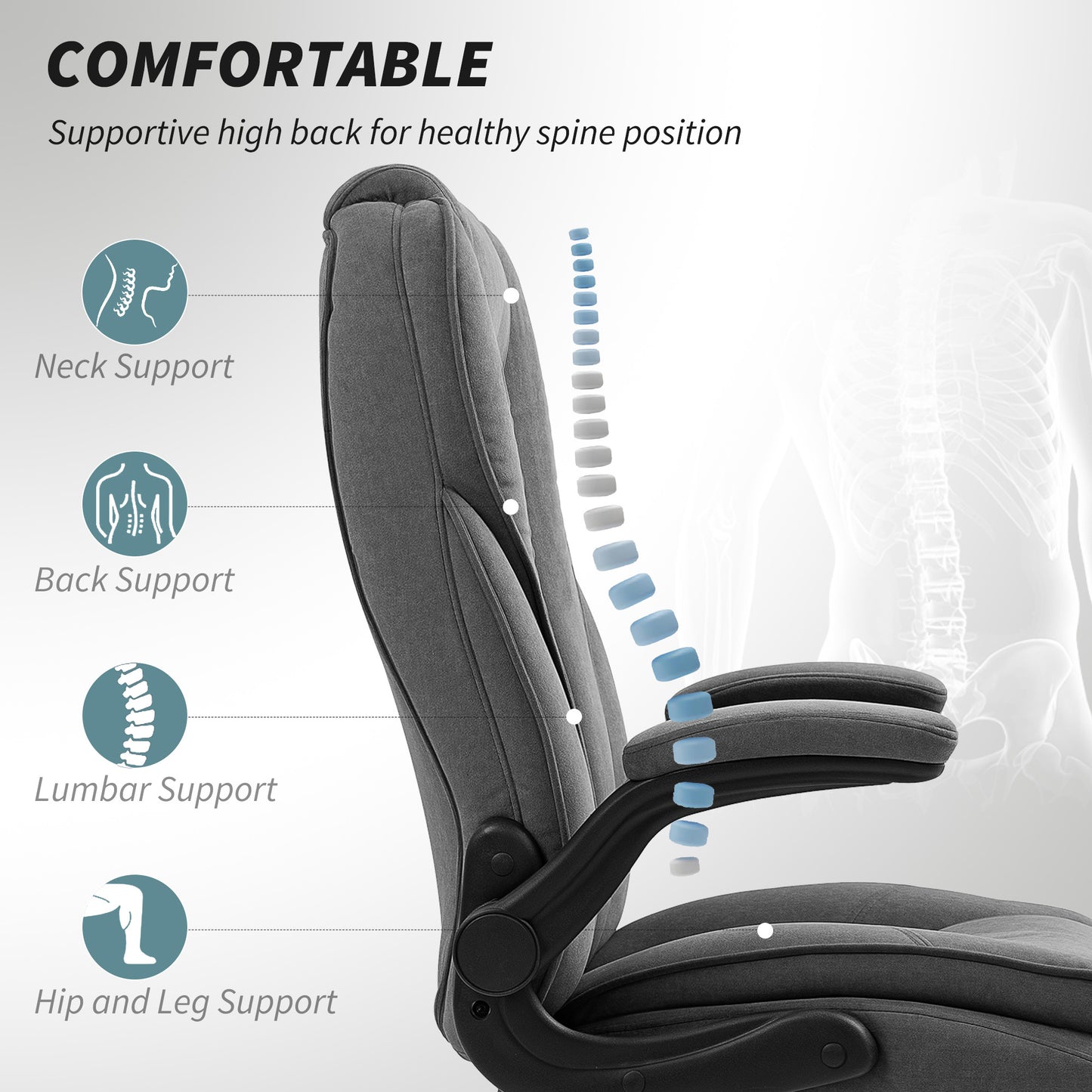 Executive Office Chair with Flip-Up Armrests - Diamond Fabric Computer Chair