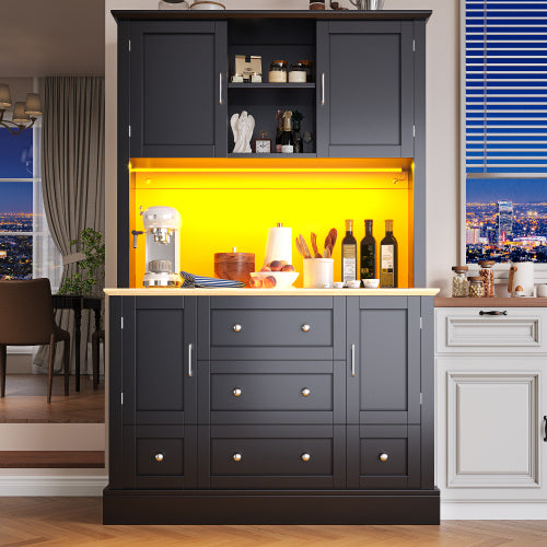 LED Bar Cabinet - Modern Home Bar with 16-Colour RGB Lighting & Wine Glass Holder