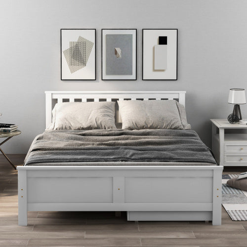 White Pine Double Bed with Storage Drawers - 4ft6 Wooden Bed Frame
