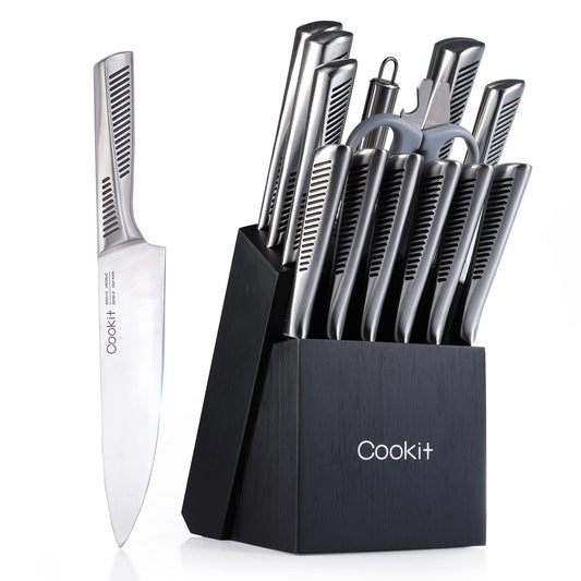 Kitchen Knife Set 15 Piece with Block - German Stainless Steel Chef Knives
