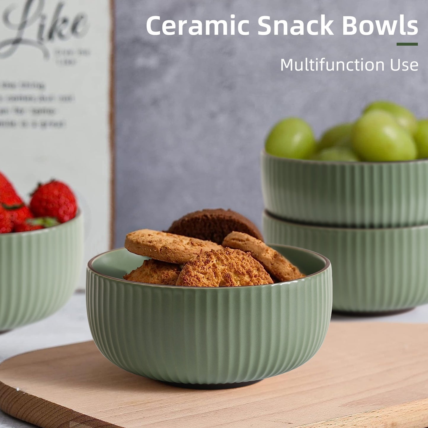 Ceramic Bowls Set of 4 - 46oz Large Serving Bowls for Cereal, Salad & Pasta