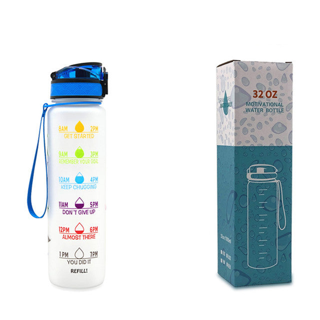 1L Motivational Water Bottle with Time Marker - BPA Free Sports Bottle with Flip Lid