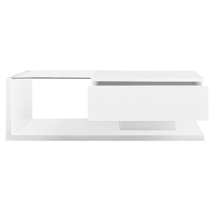 High-Gloss White LED Coffee Table with Glass Top & Ambient Lighting