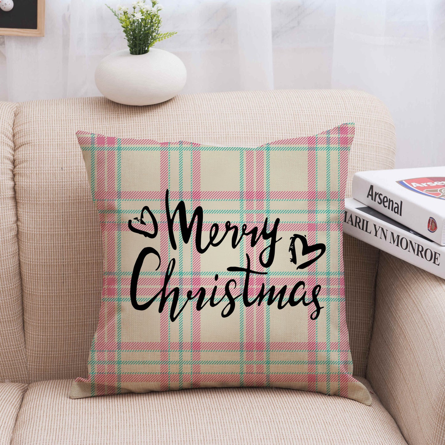 Christmas Linen Pillowcase - Festive Cushion Cover for Holiday Decor