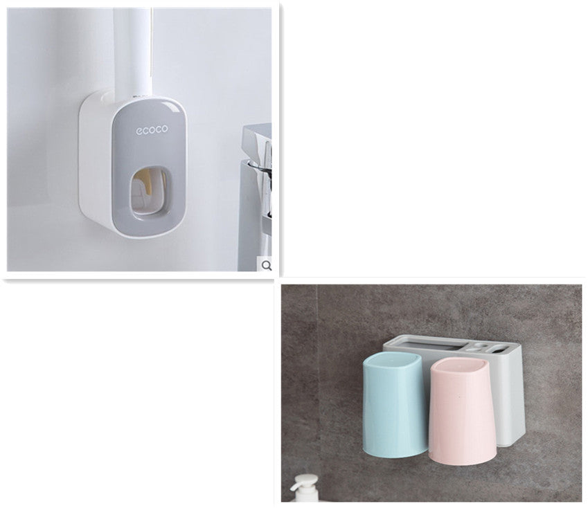 Automatic Toothpaste Dispenser Wall Mounted - Bathroom Toothbrush Holder Set