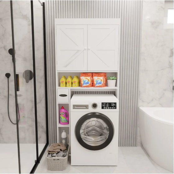 Over The Toilet Storage Cabinet with 2 Doors - Farmhouse Style Space Saving Bathroom Rack