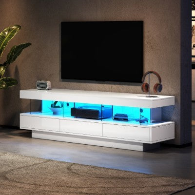 160cm High Gloss TV Stand with Smart LED Lights - Modern Entertainment Unit for 70-79" TVs