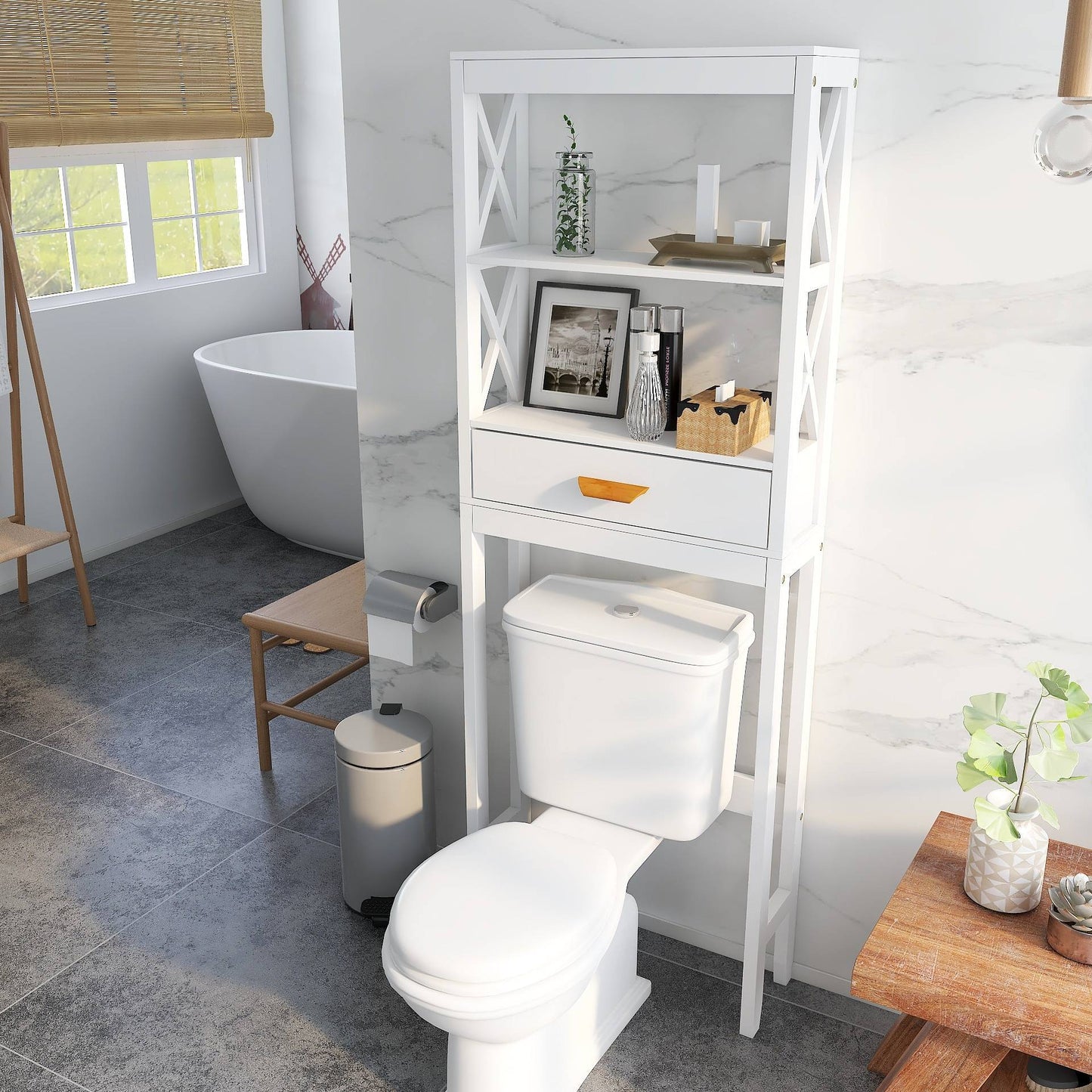 Over-the-Toilet Storage Cabinet with One Drawer - Space Saver Bathroom Rack