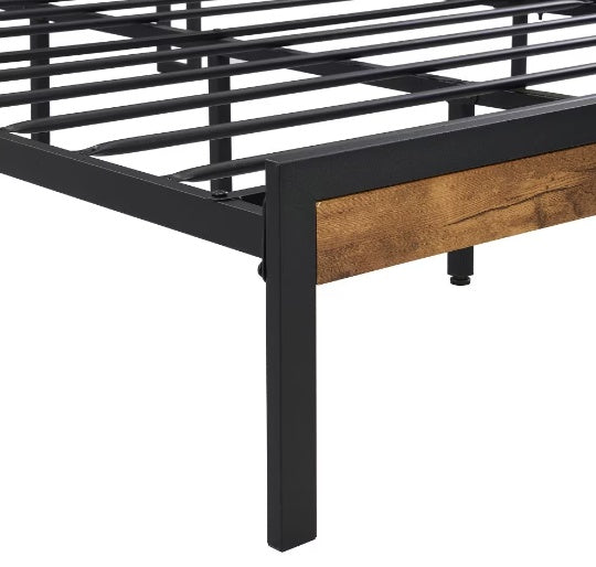 King Size Metal Platform Bed Frame with Wooden Headboard & USB Charging