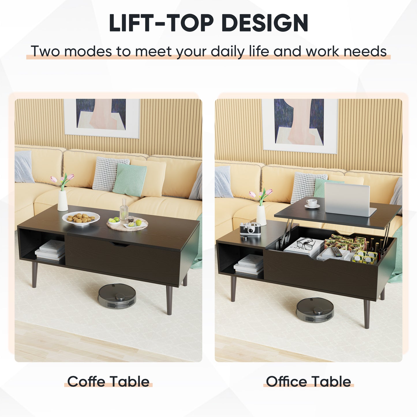 Lift Top Coffee Table with Hidden Storage - Modern Living Room Table