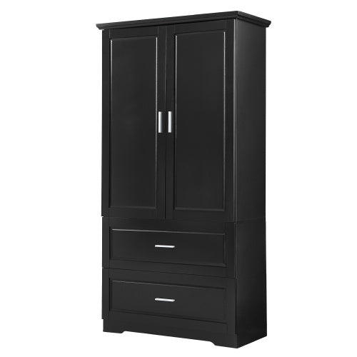 High Bathroom Storage Cabinet - 63" Tall Cabinet with 2 Doors and Drawers (Black)
