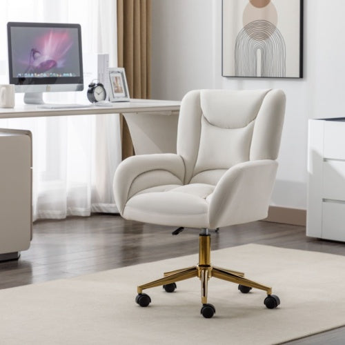 Velvet Office Chair with Gold Legs - Adjustable Swivel Chair Ivory