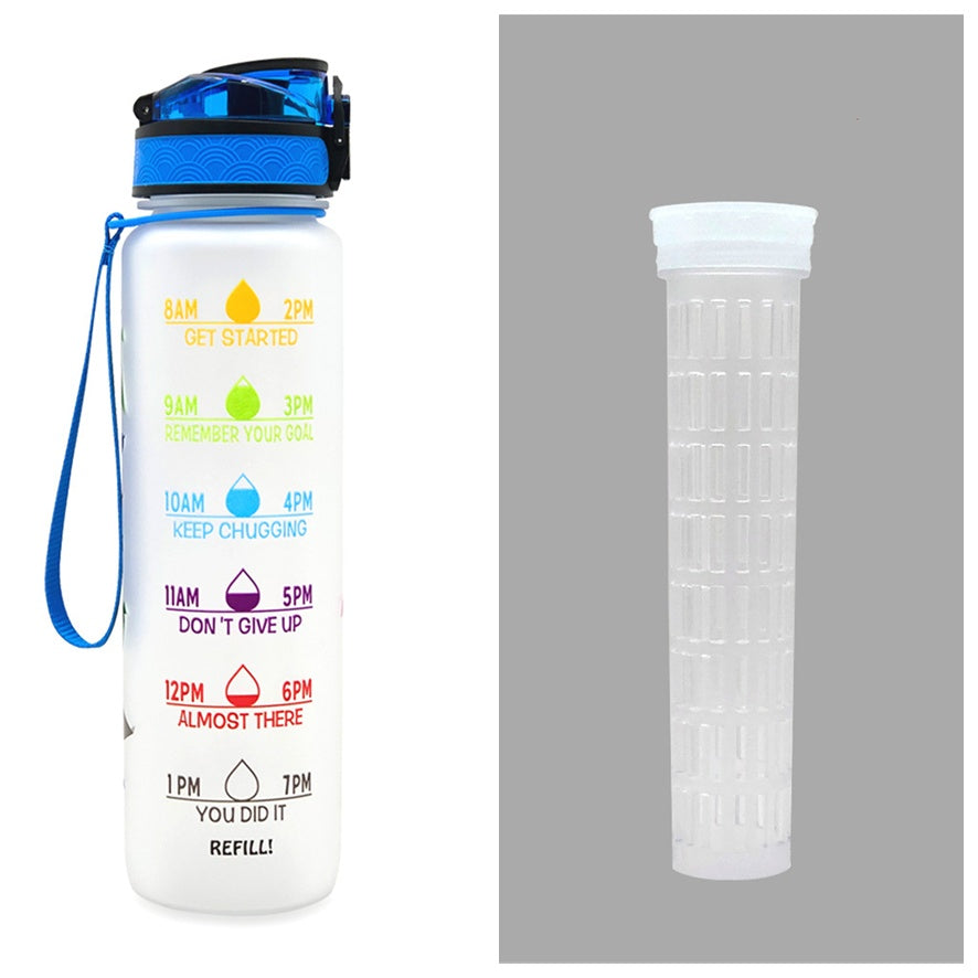 1L Motivational Water Bottle with Time Marker - BPA Free Sports Bottle with Flip Lid