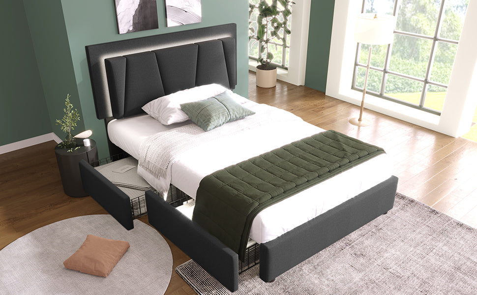 White Wooden Storage Bed Frame Single - 90x200cm Bed with Drawers