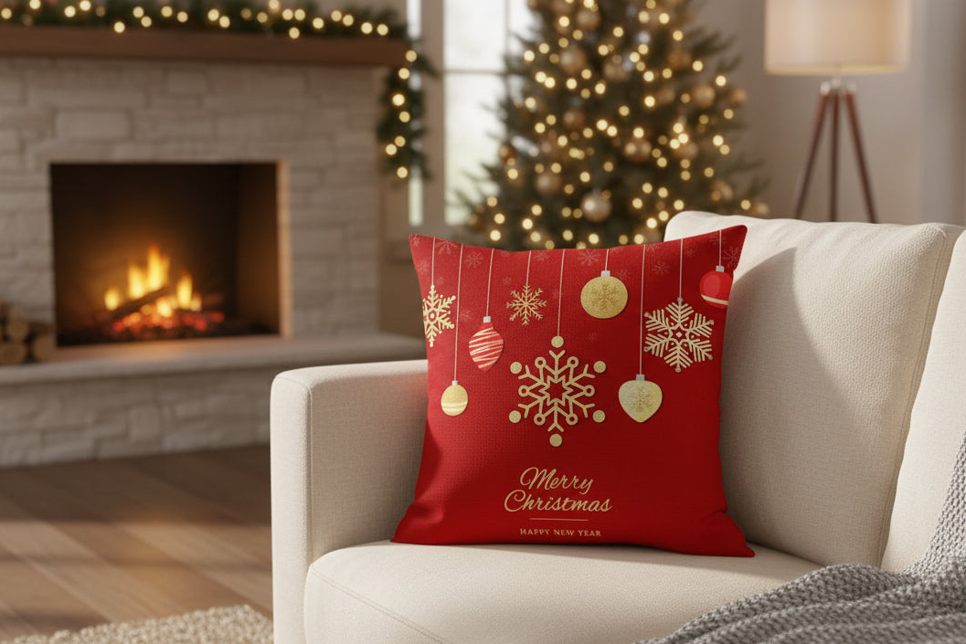 Christmas Linen Pillowcase - Festive Cushion Cover for Holiday Decor