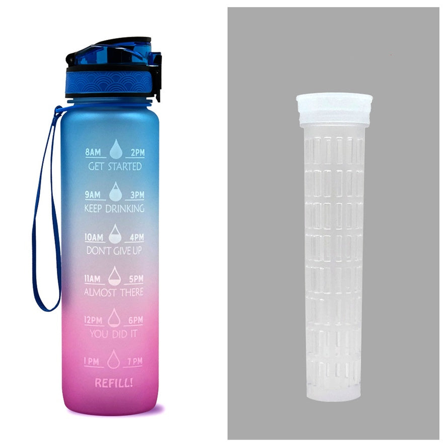 1L Motivational Water Bottle with Time Marker - BPA Free Sports Bottle with Flip Lid