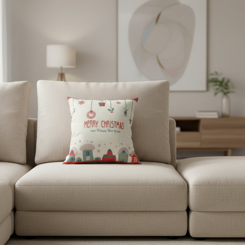 Christmas Linen Pillowcase - Festive Cushion Cover for Holiday Decor