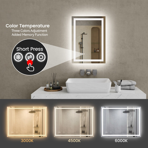 20" x 28" LED Bathroom Mirror - Compact Illuminated Wall Mirror with Touch Control