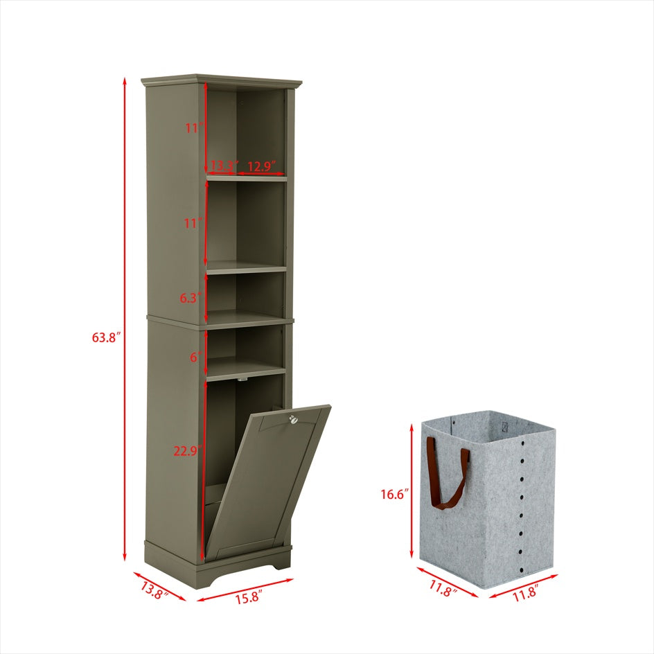 64" Tall Bathroom Storage Cabinet - Floor Standing Cabinet with Laundry Hamper