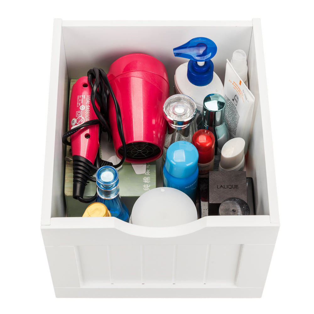 4-Drawer Single Door Bathroom Storage Cabinet - White Floor Standing Cabinet