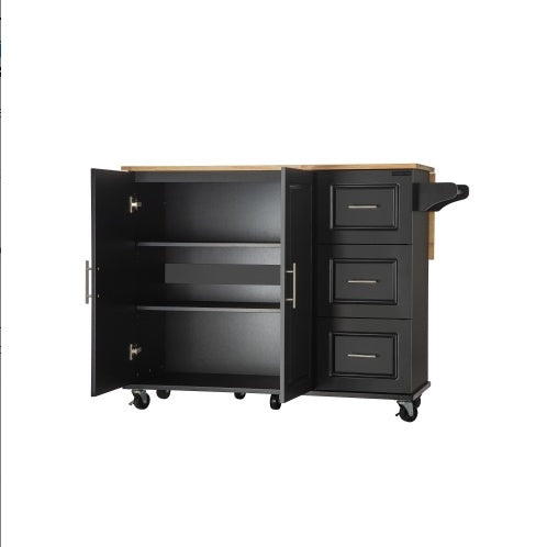 Kitchen Island & Kitchen Trolley - Mobile Island with Extendable Rubberwood Tabletop