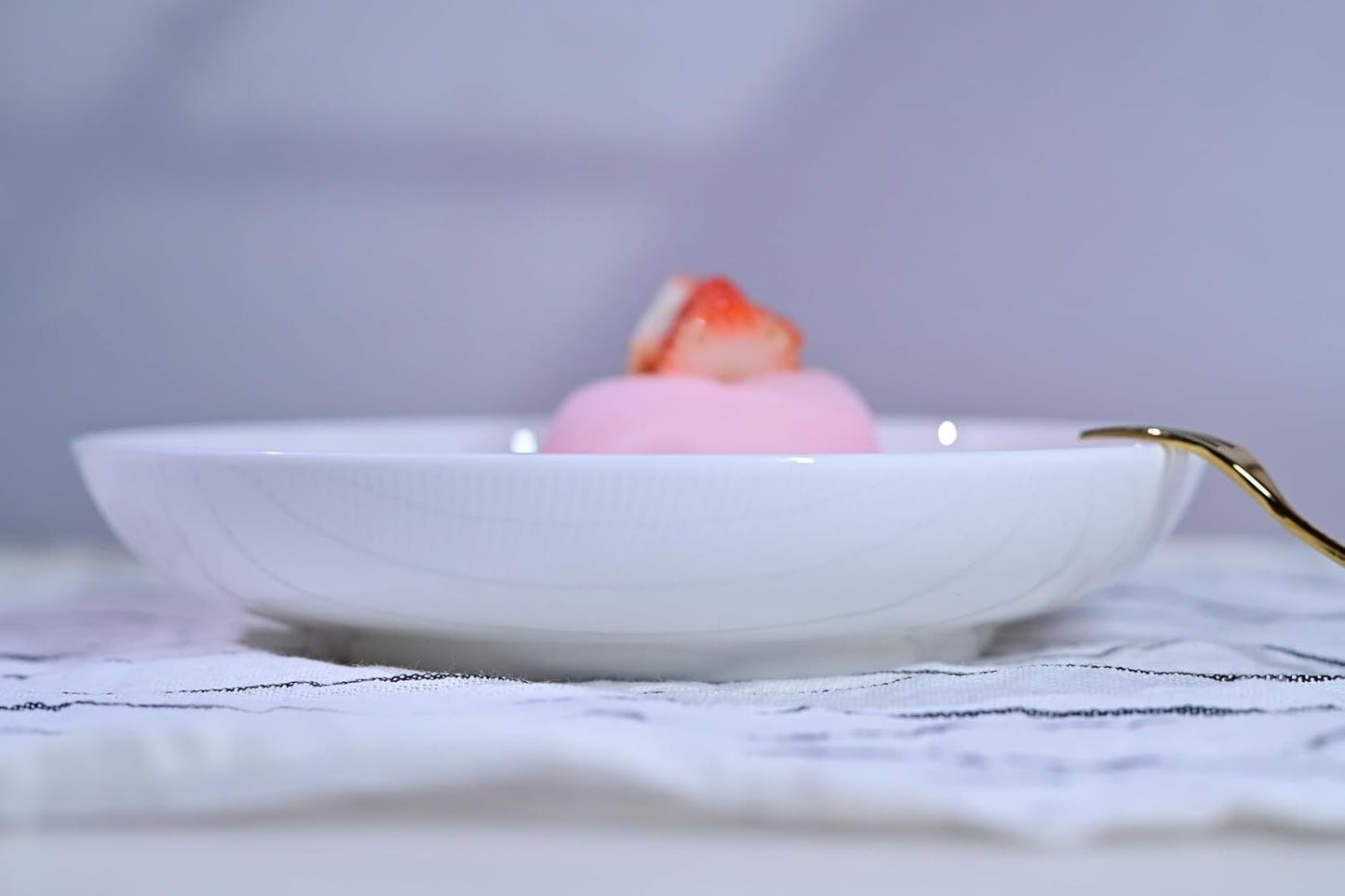 Setaria Bone China Dinnerware Set - 12 Pieces Service for 4 (Ivory White with Narrow Curve Stripe)