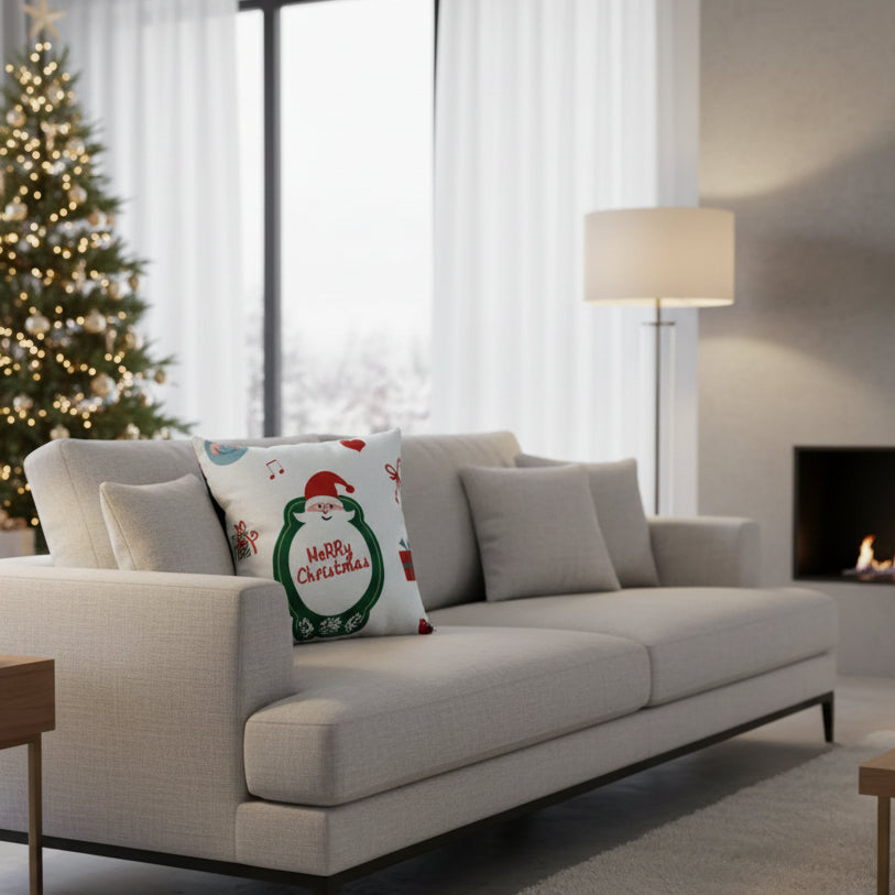 Christmas Linen Pillowcase - Festive Cushion Cover for Holiday Decor