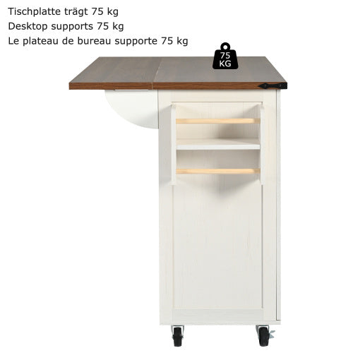 Kitchen Island Cart with Extendable Worktop - Mobile Storage Cabinet with Drawers