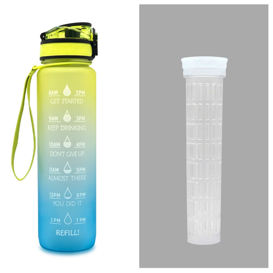 1L Motivational Water Bottle with Time Marker - BPA Free Sports Bottle with Flip Lid