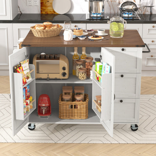 Kitchen Island Cart with Extendable Worktop - Mobile Storage Cabinet with Drawers