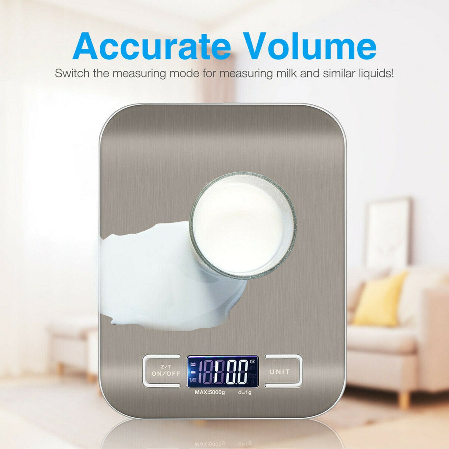 Digital Kitchen Scale 5kg - Stainless Steel Food Weight Scale with LCD Display
