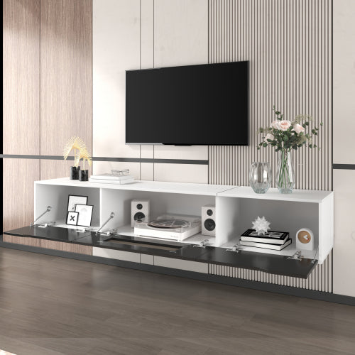Modern High-Gloss TV Cabinet with Colour-Changing LED Lights - White & Black Entertainment Unit