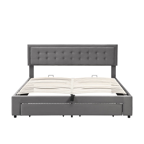 Grey Velvet King Bed Frame with Storage - 5FT Upholstered Bed with Slats (150x200cm)