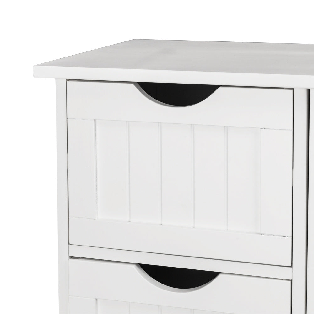 4-Drawer Single Door Bathroom Storage Cabinet - White Floor Standing Cabinet