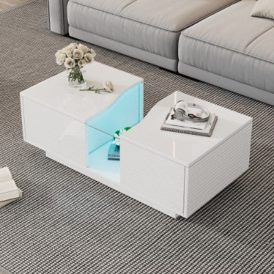 LED Coffee Table with App Control - Modern High Gloss Table with 16-Colour Lighting