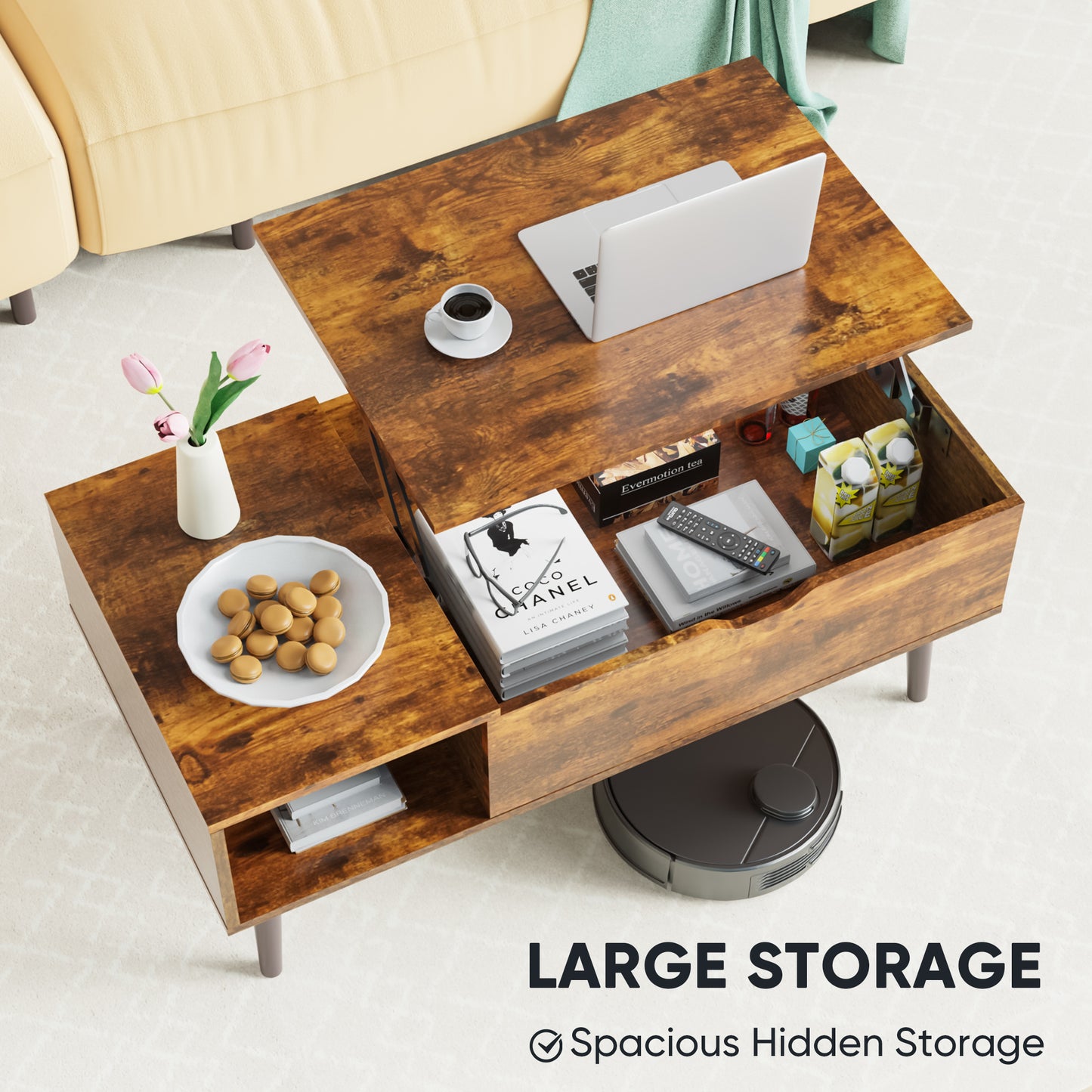 Lift Top Coffee Table with Hidden Storage - Modern Living Room Table