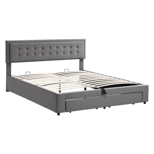 Grey Velvet King Bed Frame with Storage - 5FT Upholstered Bed with Slats (150x200cm)
