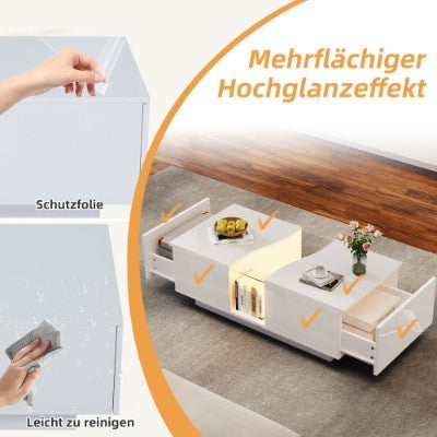 LED Coffee Table with App Control - Modern High Gloss Table with 16-Colour Lighting