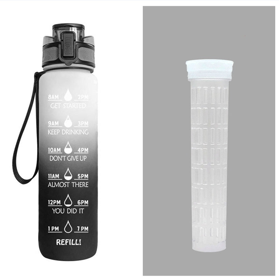 1L Motivational Water Bottle with Time Marker - BPA Free Sports Bottle with Flip Lid