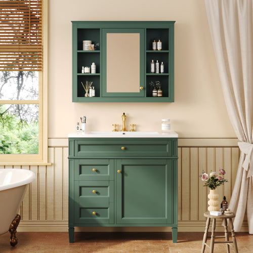 36" Bathroom Vanity with Medicine Cabinet - Modern Storage Cabinet with Soft-Close Doors