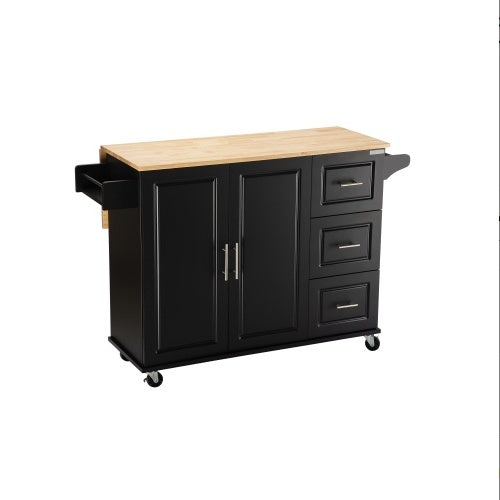 Kitchen Island & Kitchen Trolley - Mobile Island with Extendable Rubberwood Tabletop