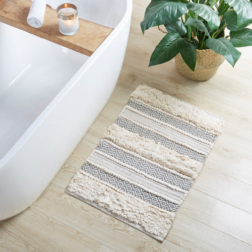 Woven Texture Stripe Bath Rug Grey 20x32