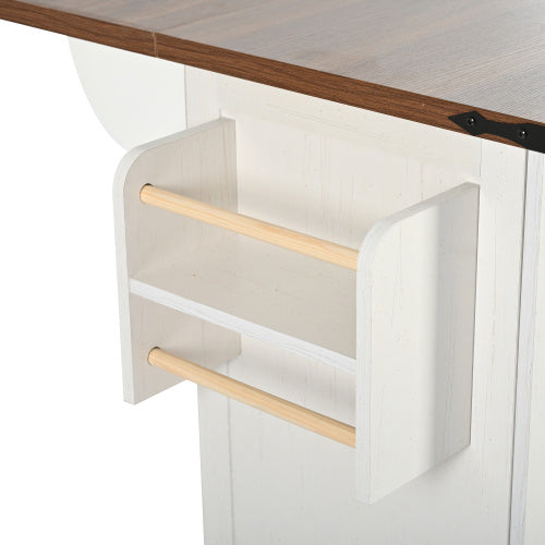 Kitchen Island Cart with Extendable Worktop - Mobile Storage Cabinet with Drawers