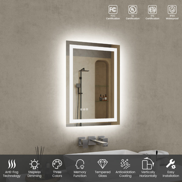 20" x 28" LED Bathroom Mirror - Compact Illuminated Wall Mirror with Touch Control